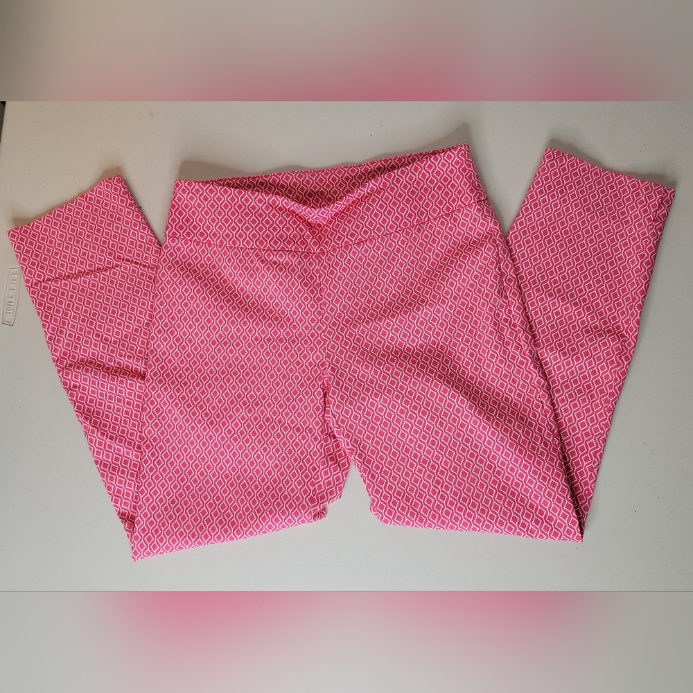 New Directions Pink Patterned Stretch Pull-On Ankle Pants